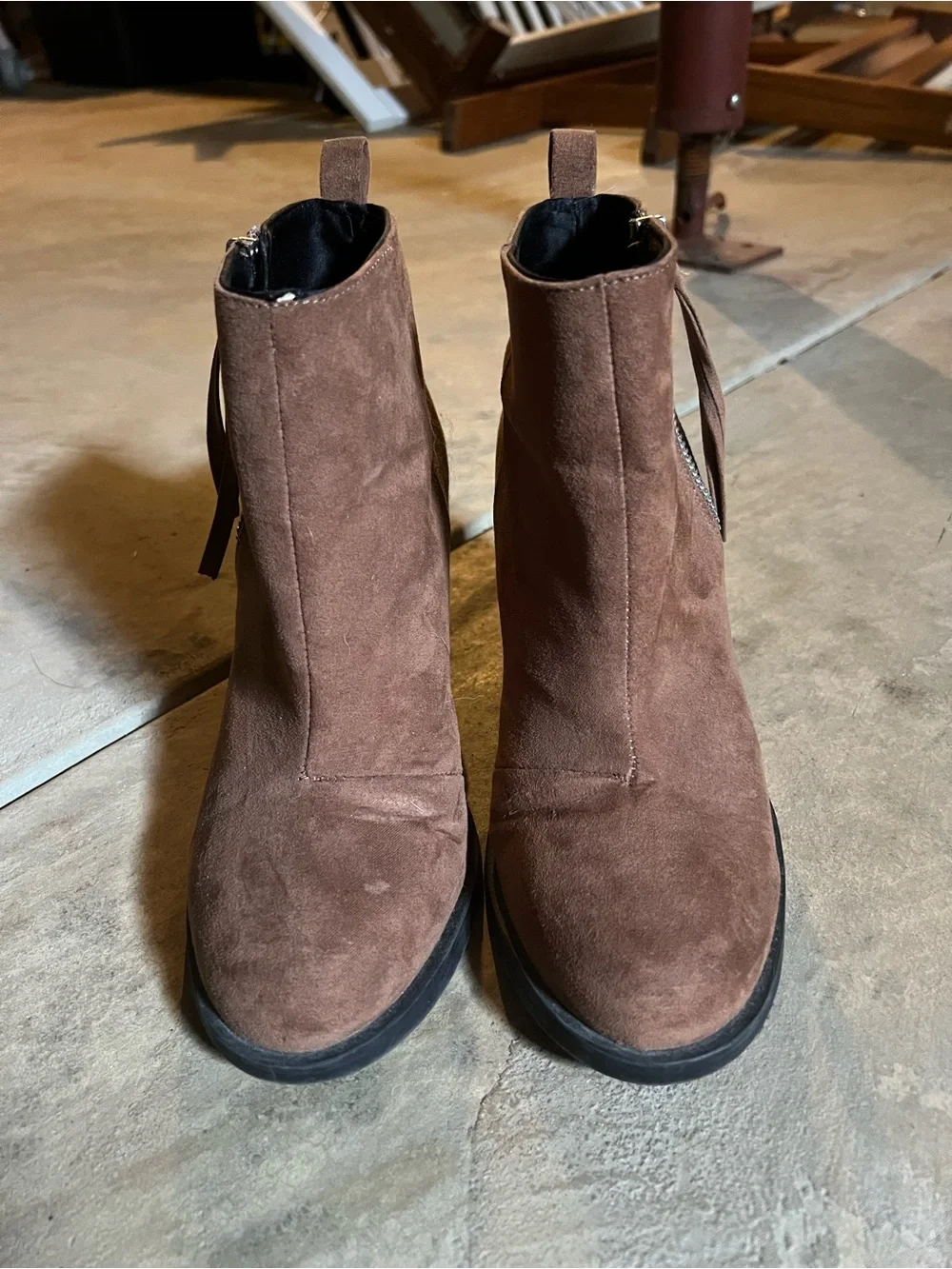 H&M Brown Suede Ankle Booties with Side Zip
